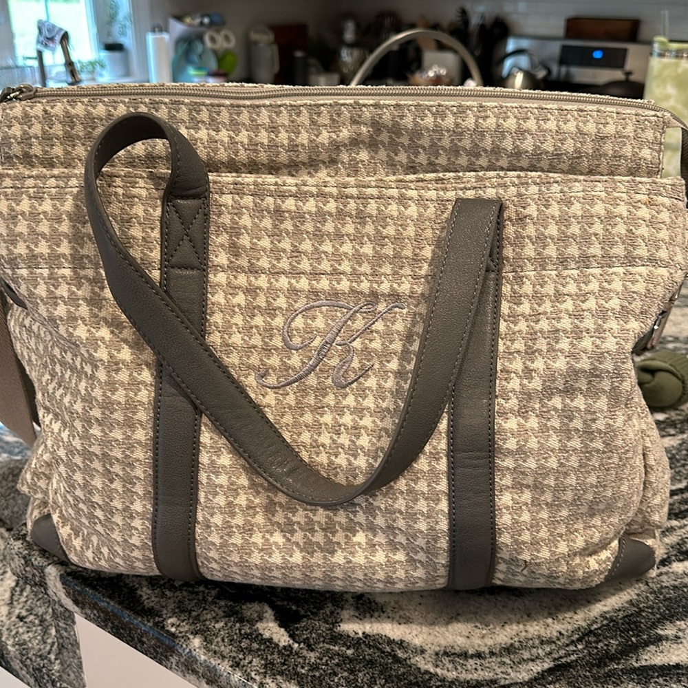 Pottery Barn kids tweed diaper bag- “K”